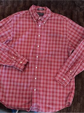 Daniel Cremieux Red Plaid Button-Down Shirt 100% Cotton Size Large